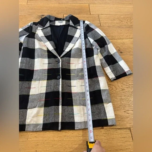 THE ODELLS Black White Buffalo Check Rainbow Embroidered Cotton Blazer M (1232) - Picture 10 of 12